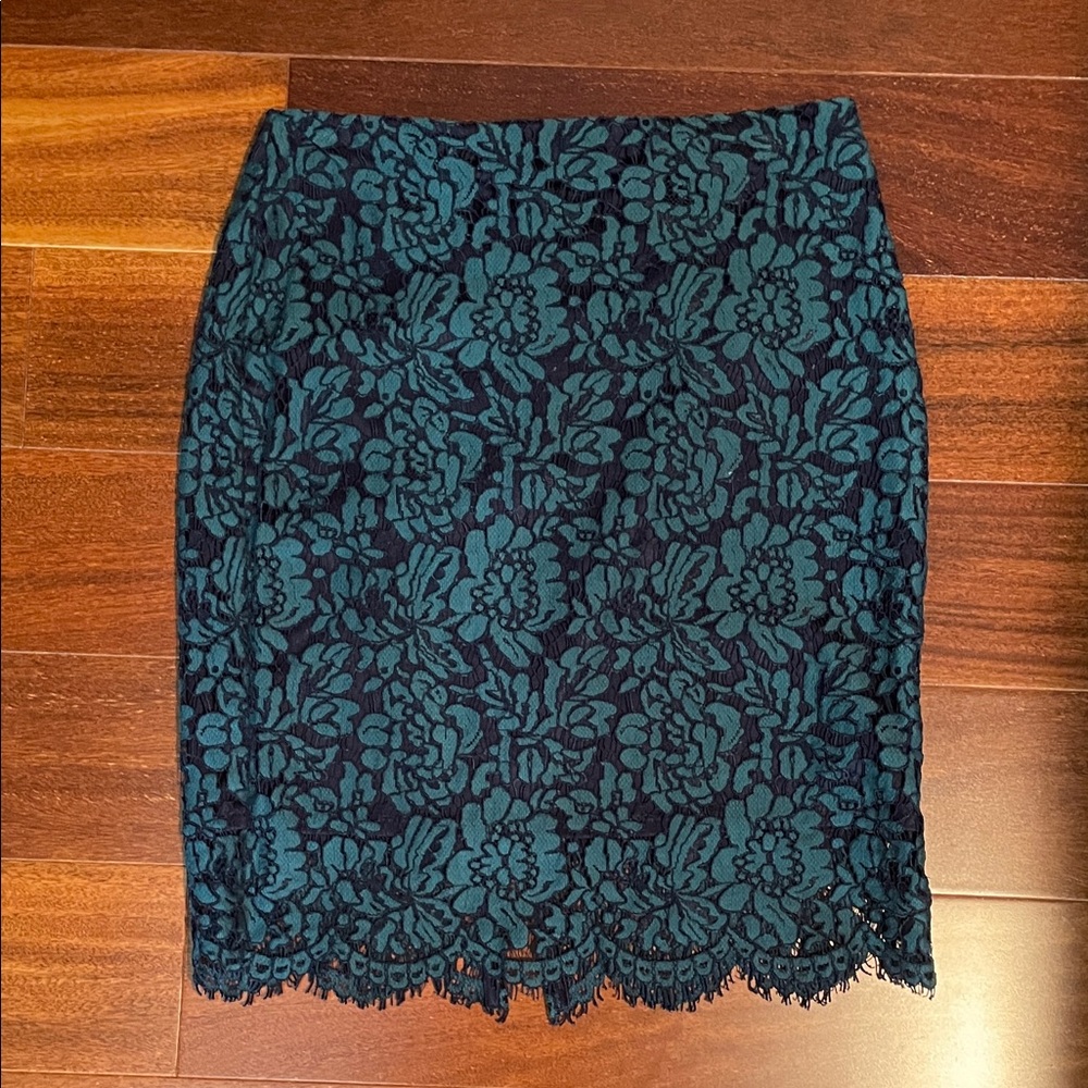 Banana Republic Navy and Teal Lace Pencil Skirt